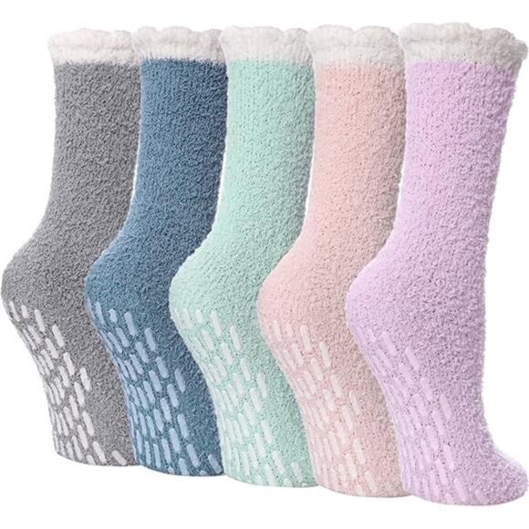 Non Slip Fuzzy Socks for Women Cozy Hospital Socks Soft Fluffy with Grips Socks - Picture 7 of 7